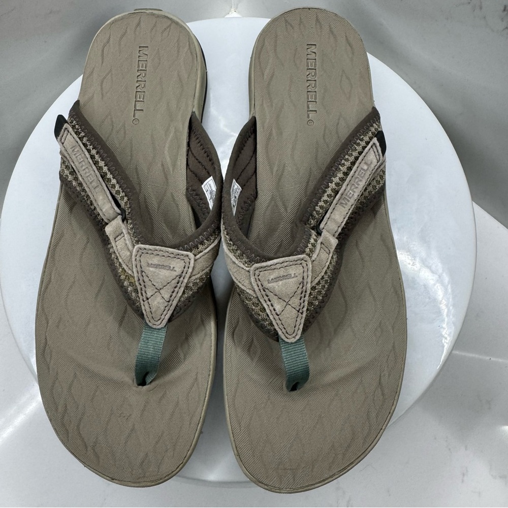 Merrell Siren 2 Flip Flops Women's Sz 9 Taupe Suede Nylon Thong Sandals